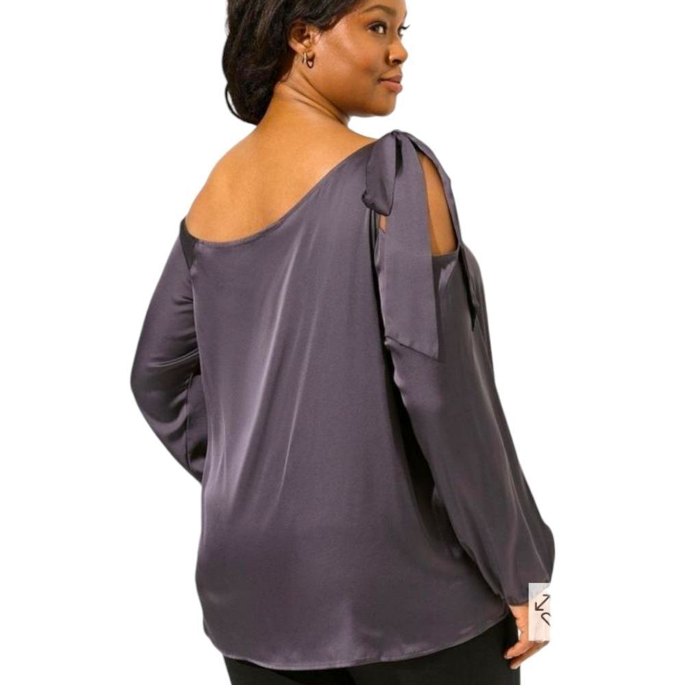 TORRID Satin Tie Front Off Shoulder Long sleeve Blouse 3X - Picture 11 of 15